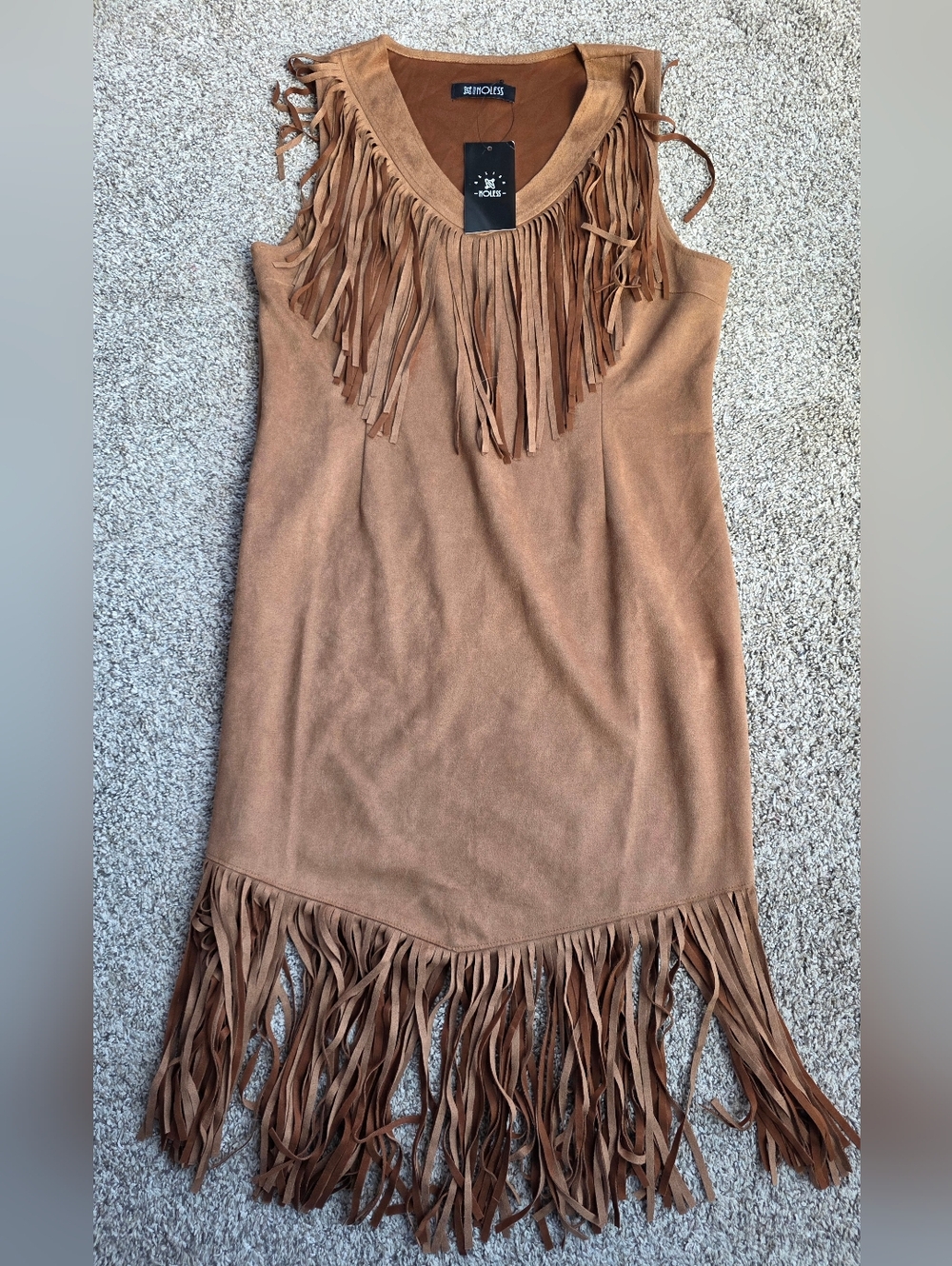 Faux Suede Brown Fringe Dress Festival Boho Western Size XL